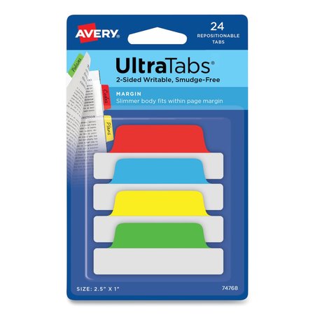 AVERY DENNISON Ultra Tabs 2-1/2 x 1", Assorted, Pk24, Color: Body: Clear 74768